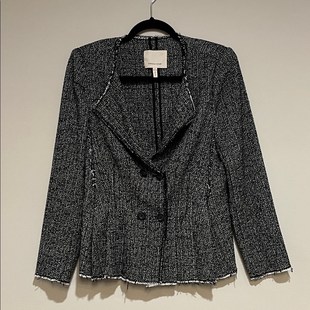 Rebecca Taylor | Tweed double breasted blazer Raw Edges Womens size 8 peplum